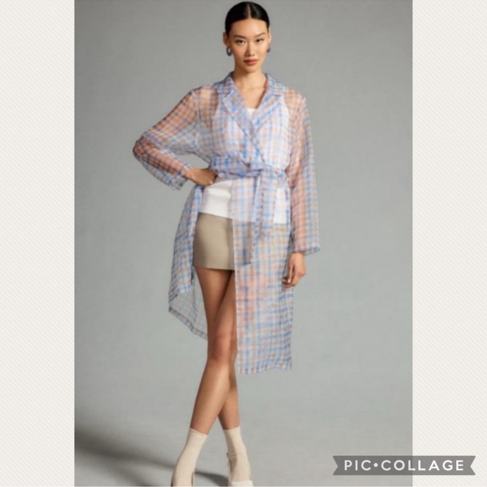 Maeve Sheer Plaid Belted Coat